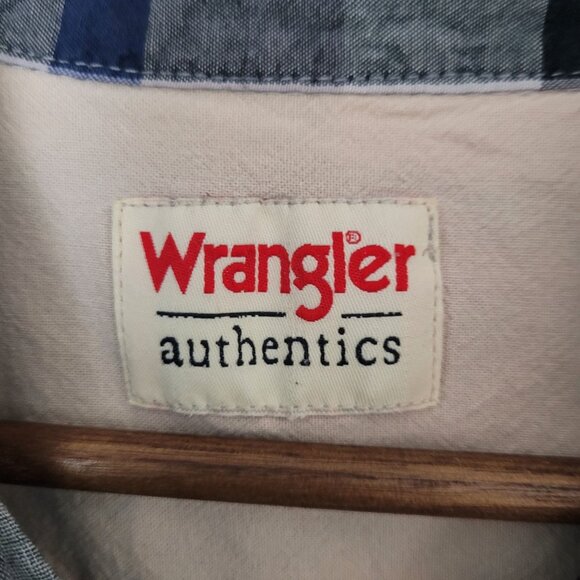 Wrangler Authentics Plaid Short Sleeve Button Front Shirt Mens XL Blue Western - Picture 2 of 7